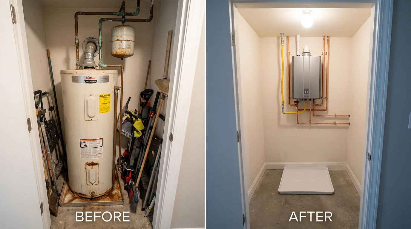 Tank water heater versus wall-mounted tankless unit comparison for Marathon, WI homeowners